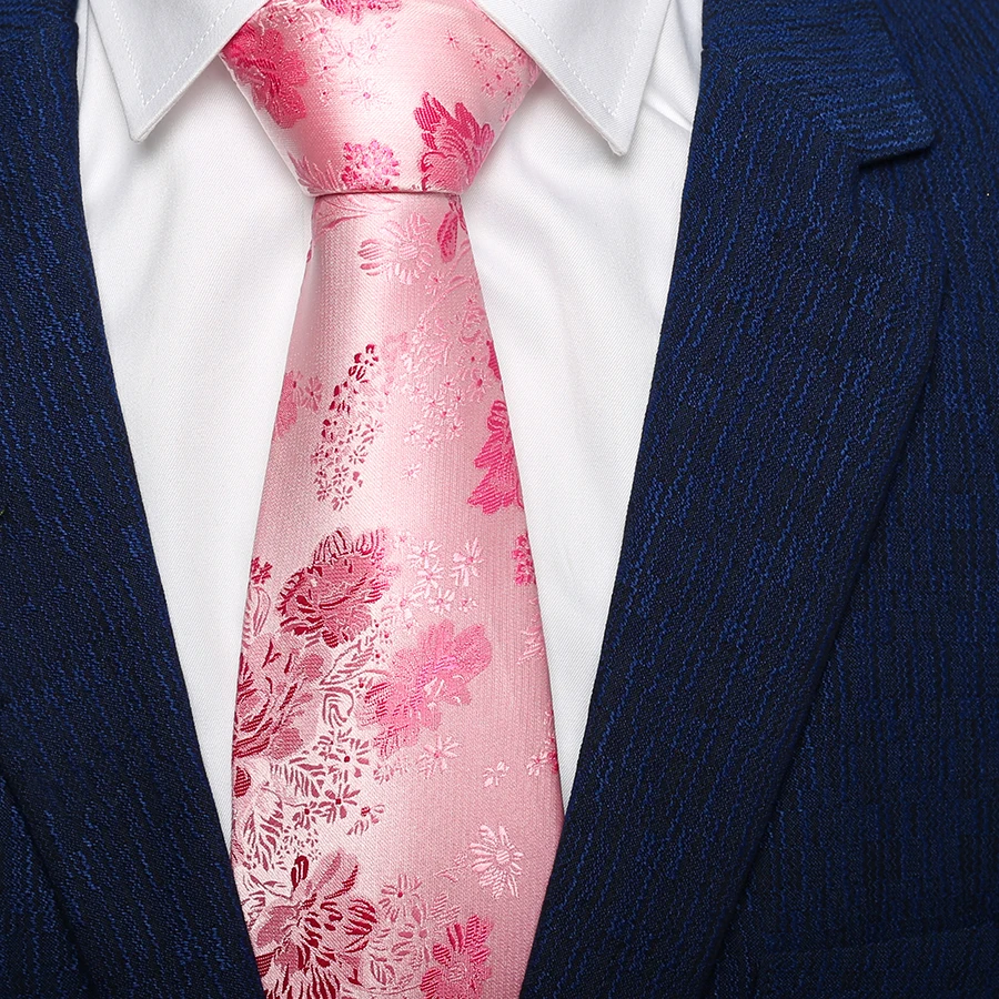 Men hot Pink Blue Silk Neck Ties For 