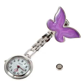

Butterfly Shape Antique Stainless Steel Nurse Pocket Fob Watch Silver Medical Doctor Brooch Quartz Analog Pendant Watch