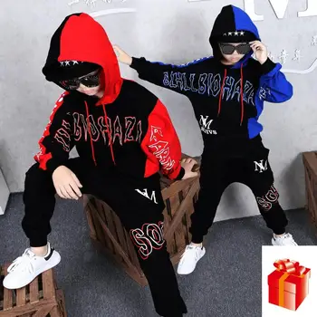 

Children Clothing Hip Hop Suit 2019 Latest Models Children Casual Letters Long-sleeve Hooded Boy Two-piece Loose Sportswear