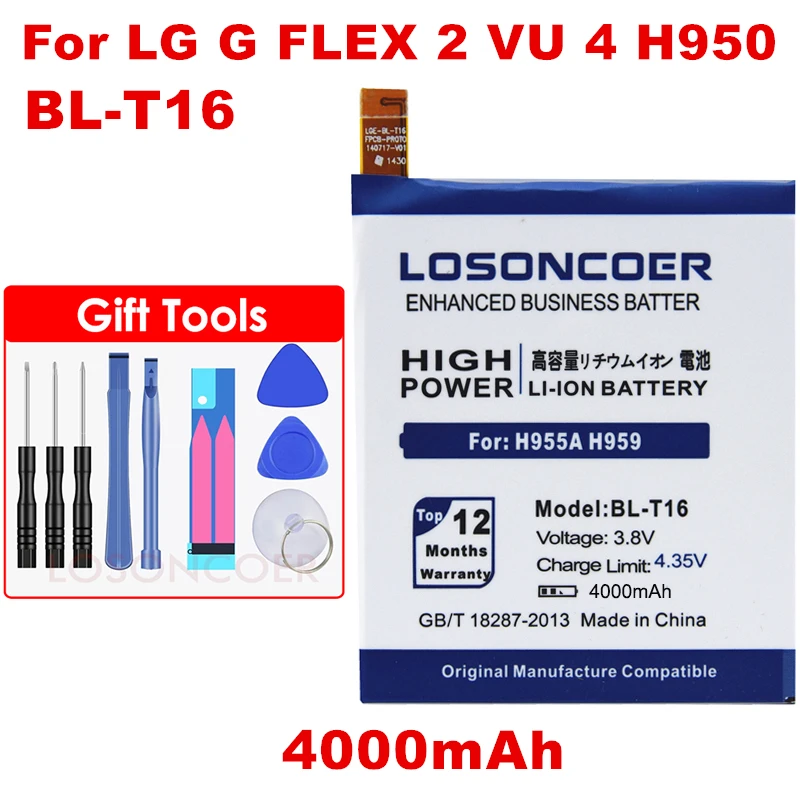 

LOSONCOER 100% New 4000mAh BL-T16 Battery For LG G flex 2 Vu 4 Vu4 H950 H955 H959 US995 LS996 H955A Free tools
