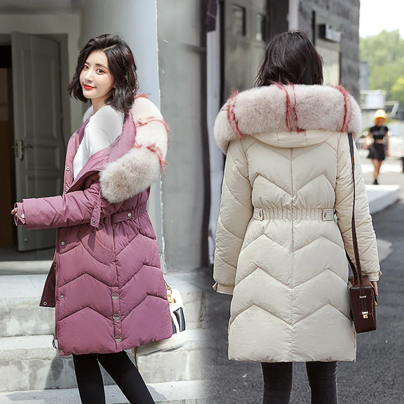 

Cotton-padded Clothes WOMEN'S Dress 2019 Winter New Style Fashion Korean-style Waist Hugging Mid-length down Jacket Cotton-padde