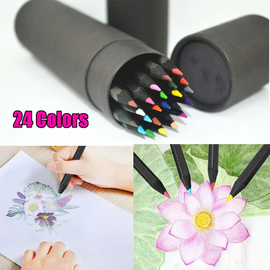 

24 Colors Charcoal Oil Base Art Sketching Drawing Colouring Pencils Set Non-toxic Students Painting Sets Kids Drawing Tool Box