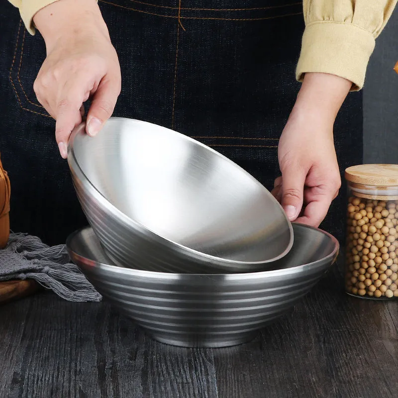 304 Stainless Steel Double Layer Ramen Bowl Large Capacity Soup Noodles