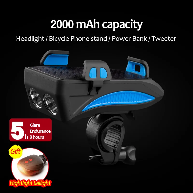 2000mAH with Light CoolChange велосипедный светильник, заряжаемый от USB, флэш-светильник, держатель для телефона, велосипедный высокий светильник 2000/4000 мАч, внешний аккумулятор, велосипедный рожок, светодиодный светильник - Цвет: 2000mAH with Light