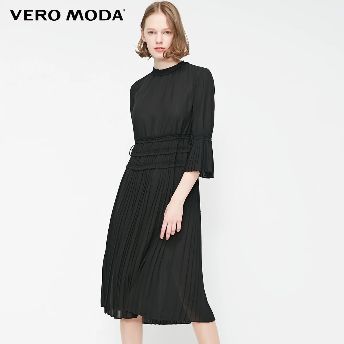 Vero Moda женское платье со шнуровкой и рукавами 3/4 | 31917C556 - Цвет: S59 Black