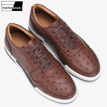 

High Quality Ostrich Skin Genuine Leather Mens Shoes Autumn Fashion Breathable Comfort Lace Up Male Casual Leather Shoes