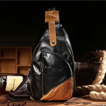 

Bun Leathen Chest Bag Oil Wax Leather Chest Small Backpack