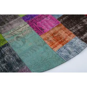 

200x200 Cm Multicolor Handmade Round Patchwork Rug-7x7 Ft