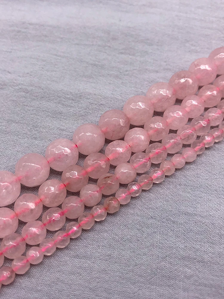 Faceted Pink Rose Jade Stone Loose Beads For Jewelry Making 15"  Beads in Bulk 