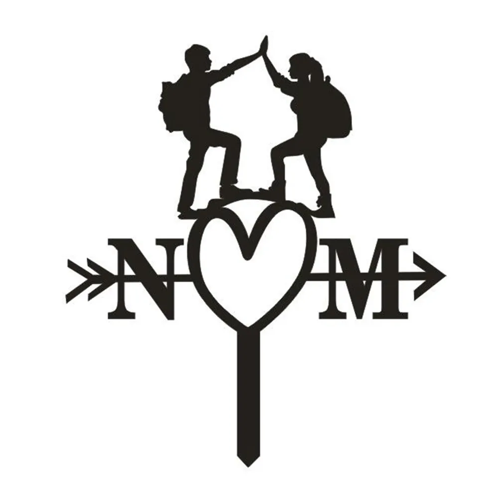 Acrylic Wooden Mountain Climbing Bride Groom Initials Cake Topper Custom Couple Initial Wedding Anniversary Party Cake Accessory