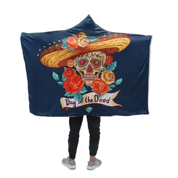 

130x150cm Hooded Blanket Wearable Thickened Double Plush 3D Digital Printing Blankets