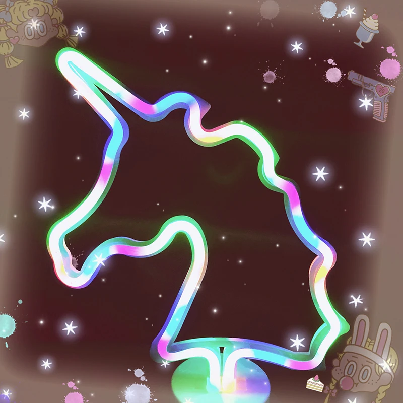 Sinal de Unicórnio de Led Fofa de Arco-íris com Neon para Decoração de Casa Noite e Luminária Noturna Quarto Adorável Luz 7 fofa de arco-íris com neon para decoração