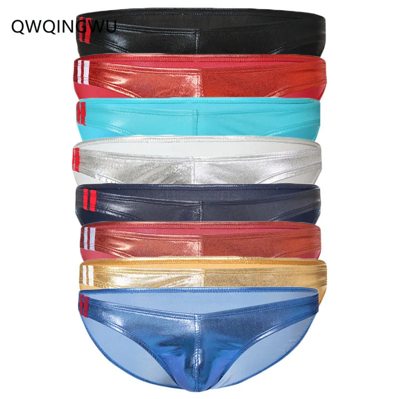 

8PCS/Lot Sexy Gay Men Underwear Lingerie Wetlook Patent Leather Low Rise Bulge Pouch Bikini Briefs Men Panties Underpants Briefs