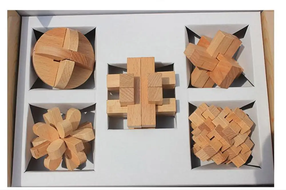 5 pcs set Деревянные K-M замок 5 или 9 шт./компл. в подарочной упаковке Классическая разборка строительные блоки Обучающие игрушки для детей Подарки - Цвет: 5 pcs set