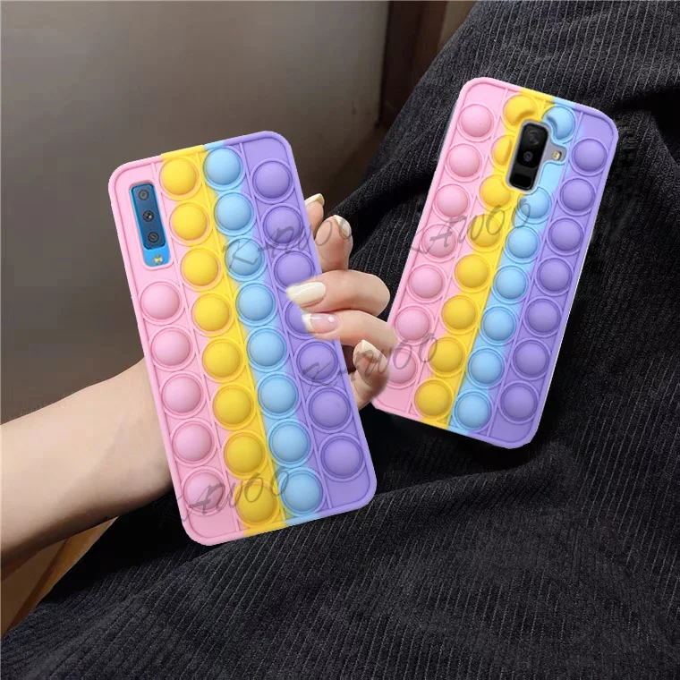 cute phone cases for samsung  J8 2018 Pop Fidget Toy Push Bubble Soft Phone Case Cover for Samsung A6 J4 J6 Plus A7 2018 A750 A42 Stress Reliver Case Coque silicone case samsung