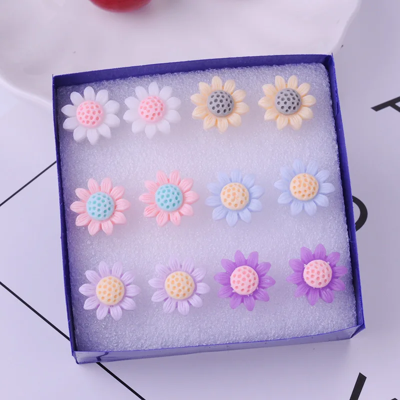 8Seasons New Fashion Colorful Rose Chrysanthemum Flower Plastic Stud Earrings Set For Women Party Club Earrings Jewelry,1Set - Metal Color: 4