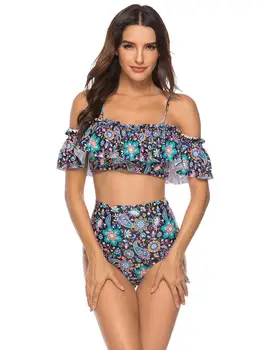

2019 Cross-border Special Explosion for the European and American Market Lotus Leaf High-waist Fresh Girl Split Swimming Suit