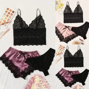 

top selling in 2020 New Sexy Lace Lingerie Silk Underwear Sleepwear Underwear Pajamas Satin Support Wholesale and Dropshipping