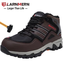 LARNMERN/Мужская безопасная обувь со стальным носком; Зимние Теплые ботильоны на меху со светоотражающими полосками; специальная рабочая обувь
