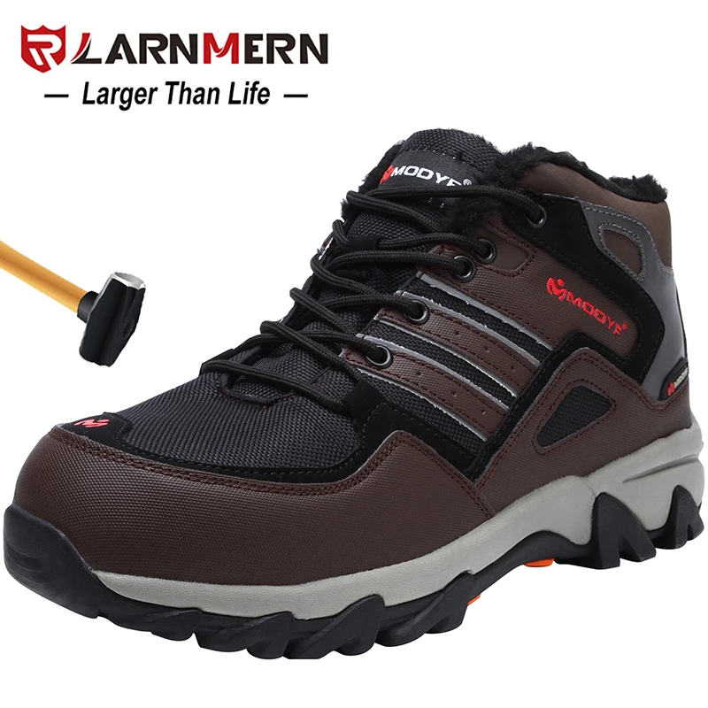 

LARNMERN Men Safety Shoes Steel Toe Winter Warm Fur Snow Ankle Boots Reflective Stripe Outdoor Special Work Footwear Shoes