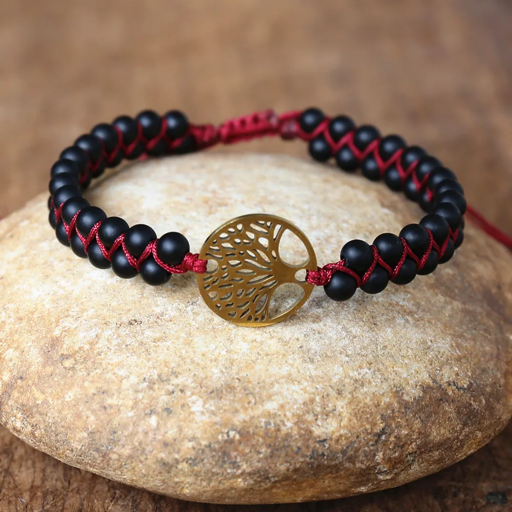 Handmade Jewelry Stainless Steel Tree of Life Braided Bracelet Women Men Bohemia Yoga String Braided Wrap Bracelet