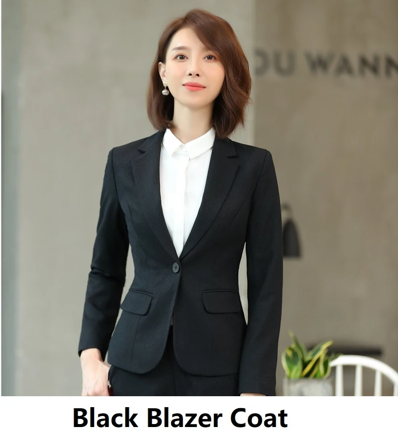 Black Blazer Coat Высокое качество ткани для женщин бизнес костюмы Формальные Униформа дизайн брючные костюмы осень зима дамы OL рабочая одежда профессиональные блейзеры - Цвет: Black Blazer Coat