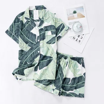 

Japanese summer new style ladies 100% cotton short-sleeved shorts pajamas suit big leaf flower fresh home service suit women