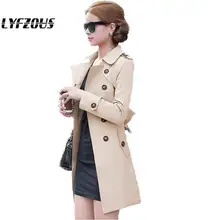 Autumn Medium-long Trench Coat For Women Fashion Slim Double Breasted Wind-breaker Female British Style Overcoats Plus Size