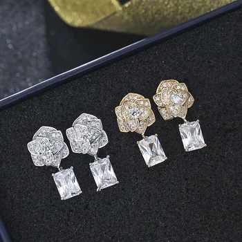 

Square Zircon Copper Earrings and Earrings Manufacturers of Fashion Famous in Europe and America Direct Selling Cross-border