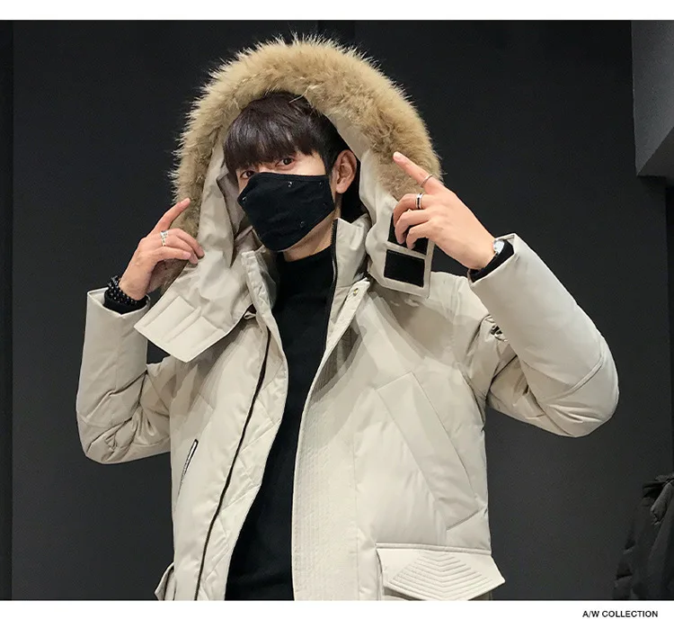 Down Jacket Men's New Style Fashion Large Fur Collar Women's COUPLE'S Workwear Mid-length Thick over-the-Knee Warm Coat
