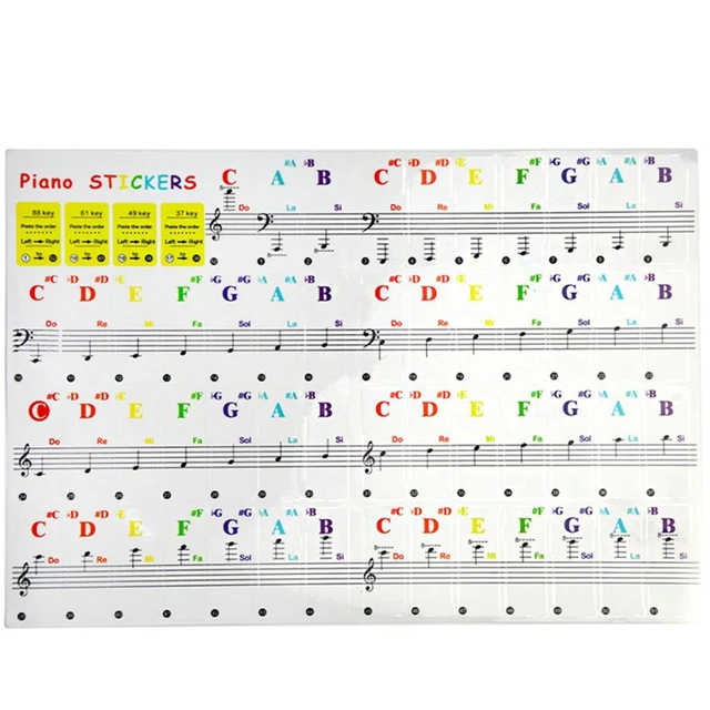 Adesivos De Musica Para Teclado De Piano, Adesivos Coloridos Removíveis  Para 37/ 49/ 61/ 88 Teclas Para Prática De Piano Infantil - AliExpress