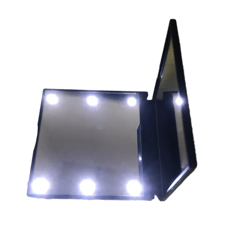 Makeup Mirror With 6 Small LED Lights Square Mirrors Switch Battery Touched Dimmer Operated Stand Cosmetic Mirror