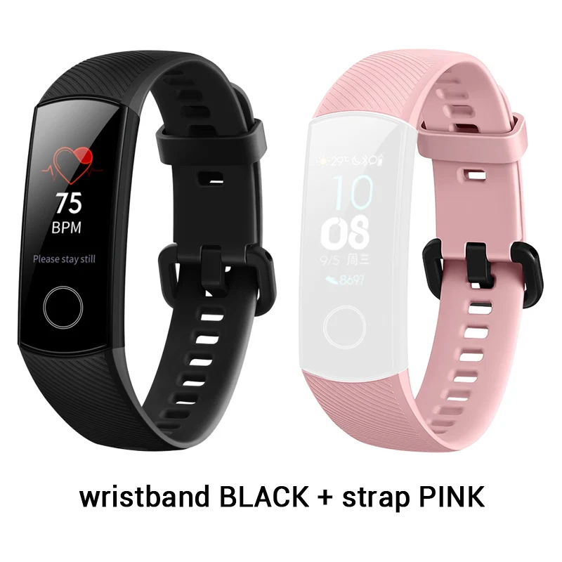 black and pink Honor Band 5 оксиметр магический цветной сенсорный экран для плавания Обнаружение сердечного ритма сон - Цвет: black and pink