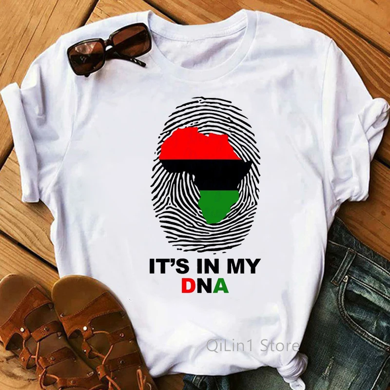 

2024 New Arrival It Is In My Dna Black African Print T Shirt Graphic Tees Women Vintage Tshirt Femme Melanin Poppin Shirt