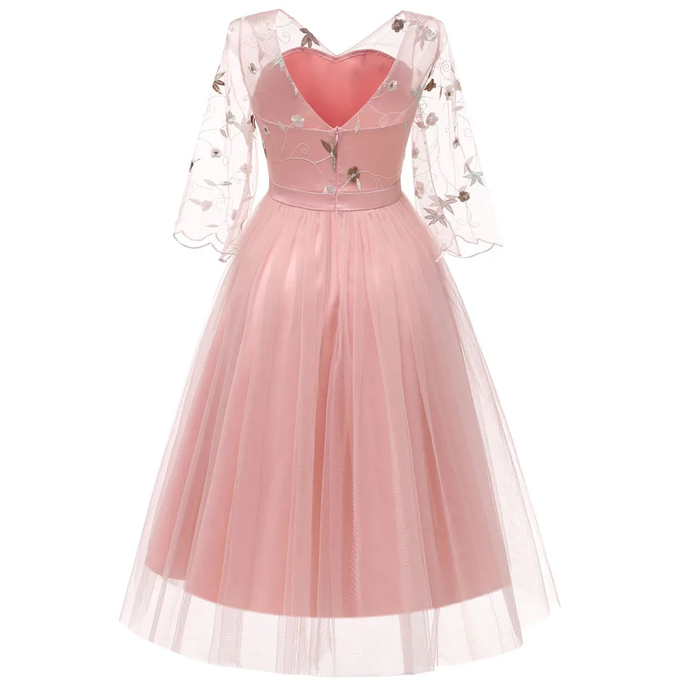 Winter Vintage Mesh Short Party Dress 3/4 Sleeve Ball Gown Dresses Elegant Celebrity Evening Party Vestidos Women's Clothing