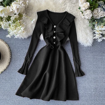 

Spring Summer Dress Women Clothes 2020 Korean Vintage Women's Dresses Black Bodycon Sexy Dress V-neck Vestidos Ropa Mujer ZT5407