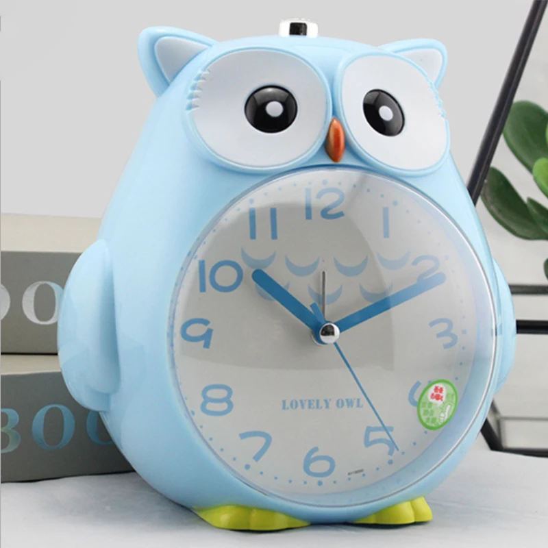 Cute Cartoon Owl Children Student Wake Up Alarm Clock Bedroom Bedside Clock Mute Sweeping Glowing Metal Cartoon Without Battery alarm clock