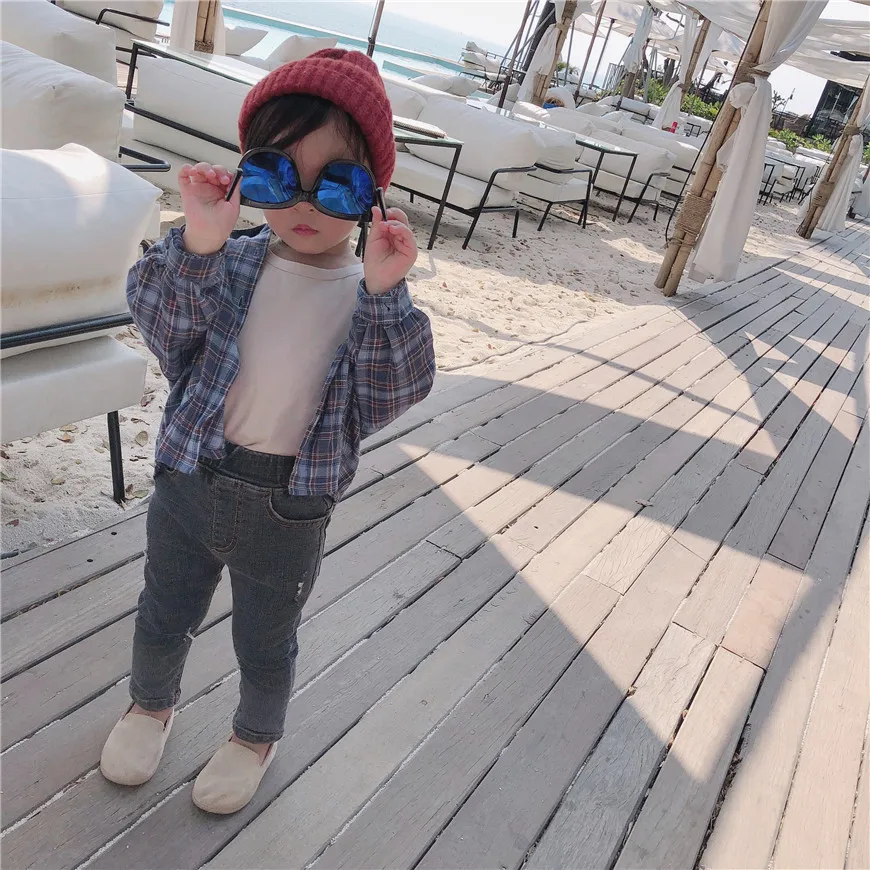 Autumn New Style Korean-style Childrenswear Men And Women Child Baby Plaid Casual Shirt Versatile Shirt