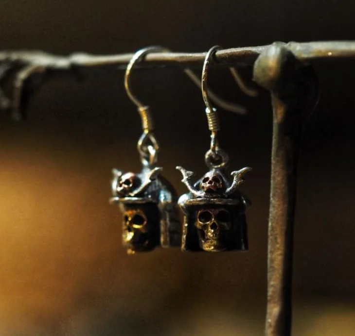arete gótico japonés Samurai, joyería de Calavera, de guerrero, casco de brujería, colgante, joyería Punk|Pendientes con forma de gota| - AliExpress