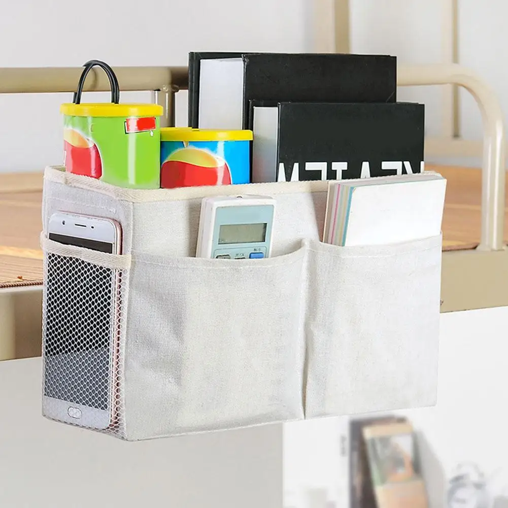 

Bed Hanging Storage Bag Large Capacity Canvas Bedside Storage Basket for books, snacks Organizer Caddy Bag