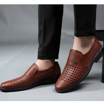 

Men Casual Comfortable Breathable Footwear Gentlemen Loafers Fashion Shoes The Man Elastic Band Hollow Out Plus Size 38-44