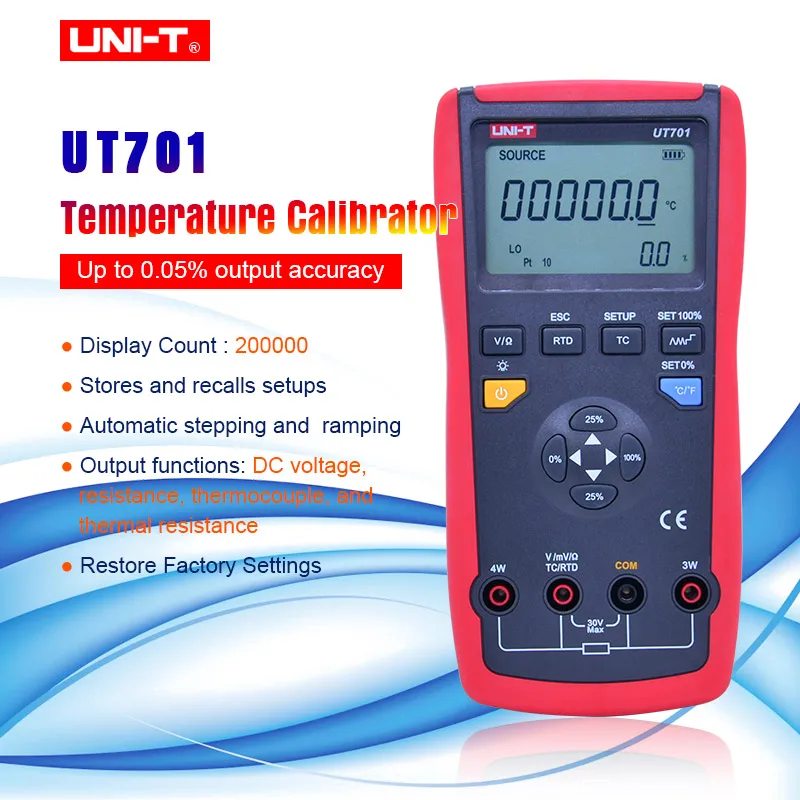 UNI-T UT701 Температура Калибратор с питанием от аккумуляторной батареи 6-значный цифровой дисплей автоматической холодильной камеры компенсации соединения/калибровки пользователя/Температура детектор