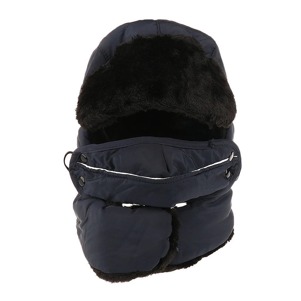 Dark Blue Для мужчин и женщин в охотничьем стиле однотонный для русской зимы теплая шапка Кепки с маской - Цвет: Dark Blue