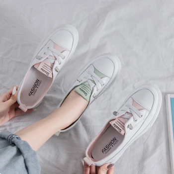 

Spring 2020 Lace-up Ladies Flat Vulcanized Shoes Sponge Sole Women Shoes Women's Round-toe Solid Color Shoes