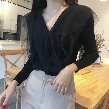 

new spring autumn chic Cardigan Women lace Knit Cardigan long Sleeve V-Neck casual long sleeve sweater Cardigan lace coat Jacket