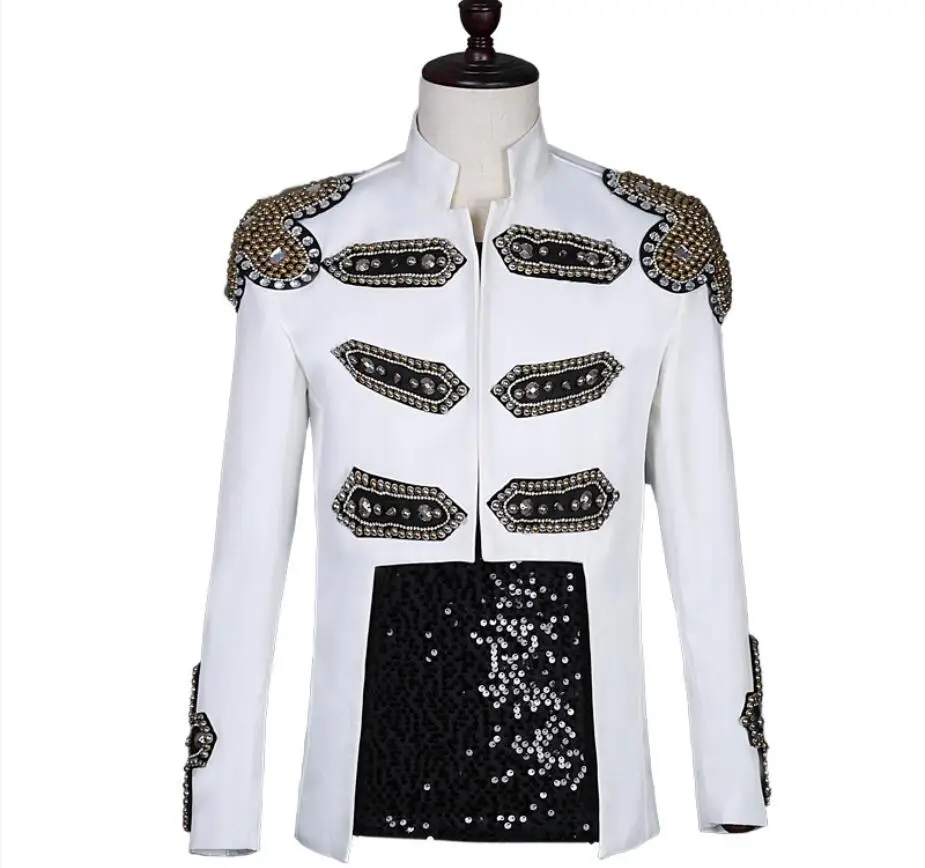 S-6XL!Men's white standing-collar punk suit jacket new guest performance clothes customized wholesale