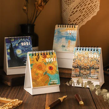 

2021 Mini Desk Calendar Oil Painting Series Desk Calendar Colorful Table Agenda Novelty World Famous Painting Van Gogh