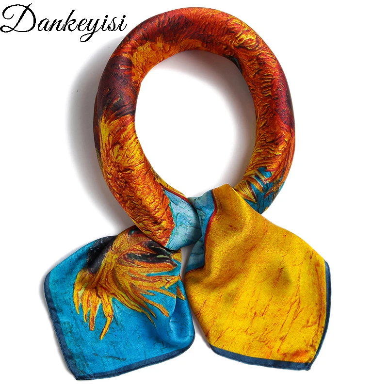 DANKEYISI Women Pure Silk Square Scarf Female Print Nature Silk Scarf Wrap Ladies Spring Summer Winter Office Hair Neck Foulard