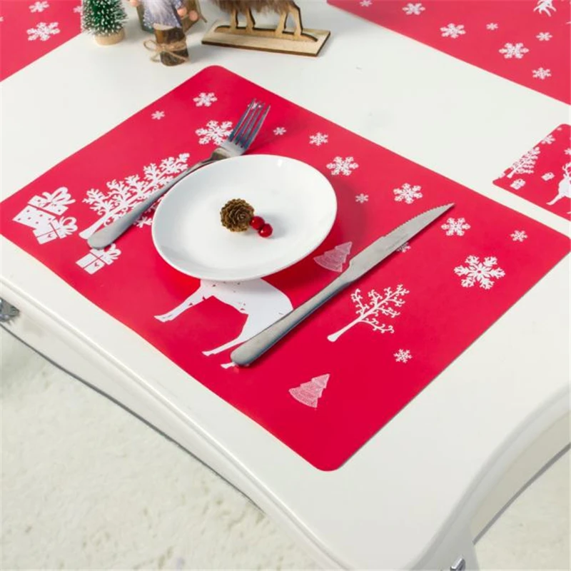 6 подкладок+ 6 подставок 12 шт Рождественский набор нескользящий термостойкий Лось обеденный стол коврики Праздничная рождественская ёлка, олень дизайнерский Декор