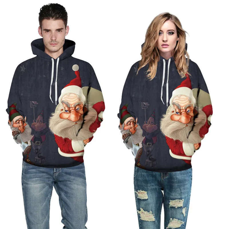 Santa Claus Digital Printing Lovers Wear 3D Unisex Hooded Sweater Novelty Sweaters Ugly Christmas Casual Baseball Uniform | Женская